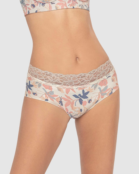 Panty hipster en tela ultraliviana con franja de encaje#color_a29-perla-estampado-flores