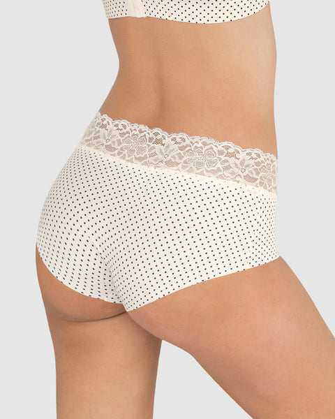 Panty hipster en tela ultraliviana con franja de encaje#color_a30-marfil-estampado-puntos