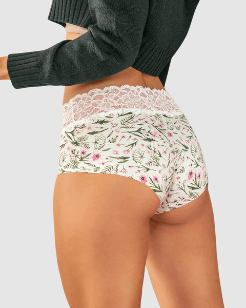 Panty hipster en tela ultraliviana con franja de encaje#color_a67-marfil-estampado