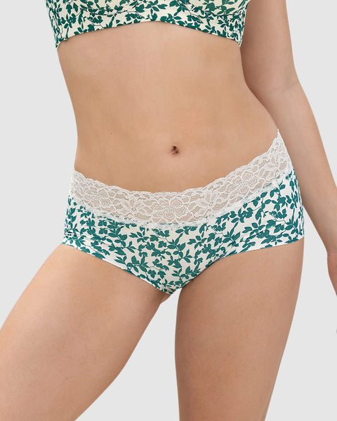 Panty hipster en tela ultraliviana con franja de encaje#color_b24-estampado-hojas-verdes