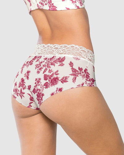 Panty hípster en tela ultraliviana con franja de encaje#color_c06-marfil-estampado-hojas