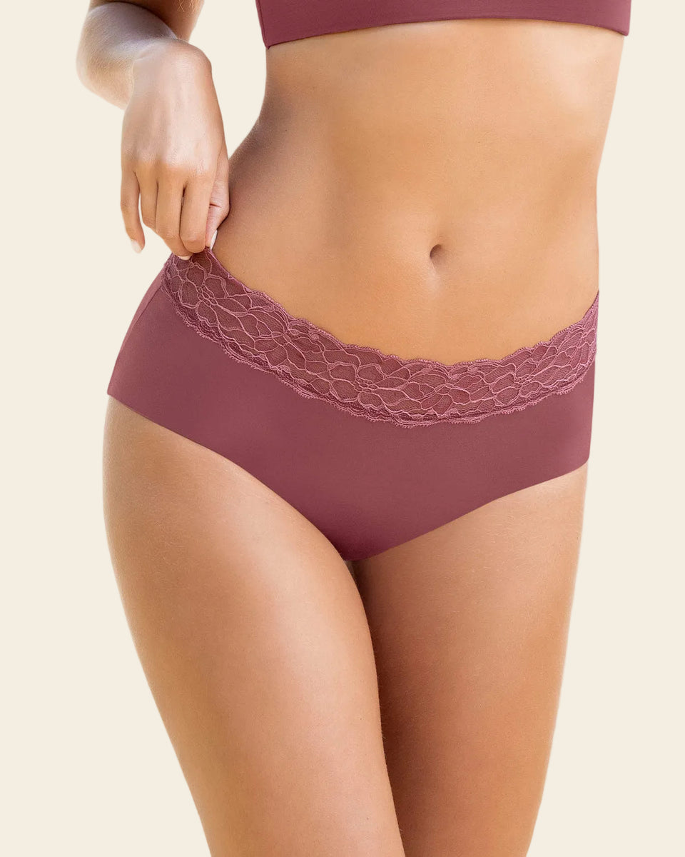 Panty hípster en tela ultraliviana con franja de encaje