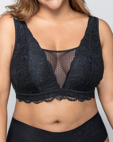 Bralette multiusos sexy siempre en encaje ideal para prótesis de mastectomía#color_700-negro