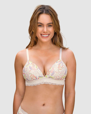 Brasier ultracómodo con encaje en la base y espalda Comfy Bra#color_a52-marfil-estampado-hojas-rosas