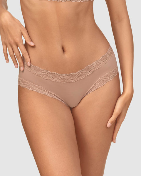 Panty hípster tiro medio en tela lisa y encaje#color_811-durazno