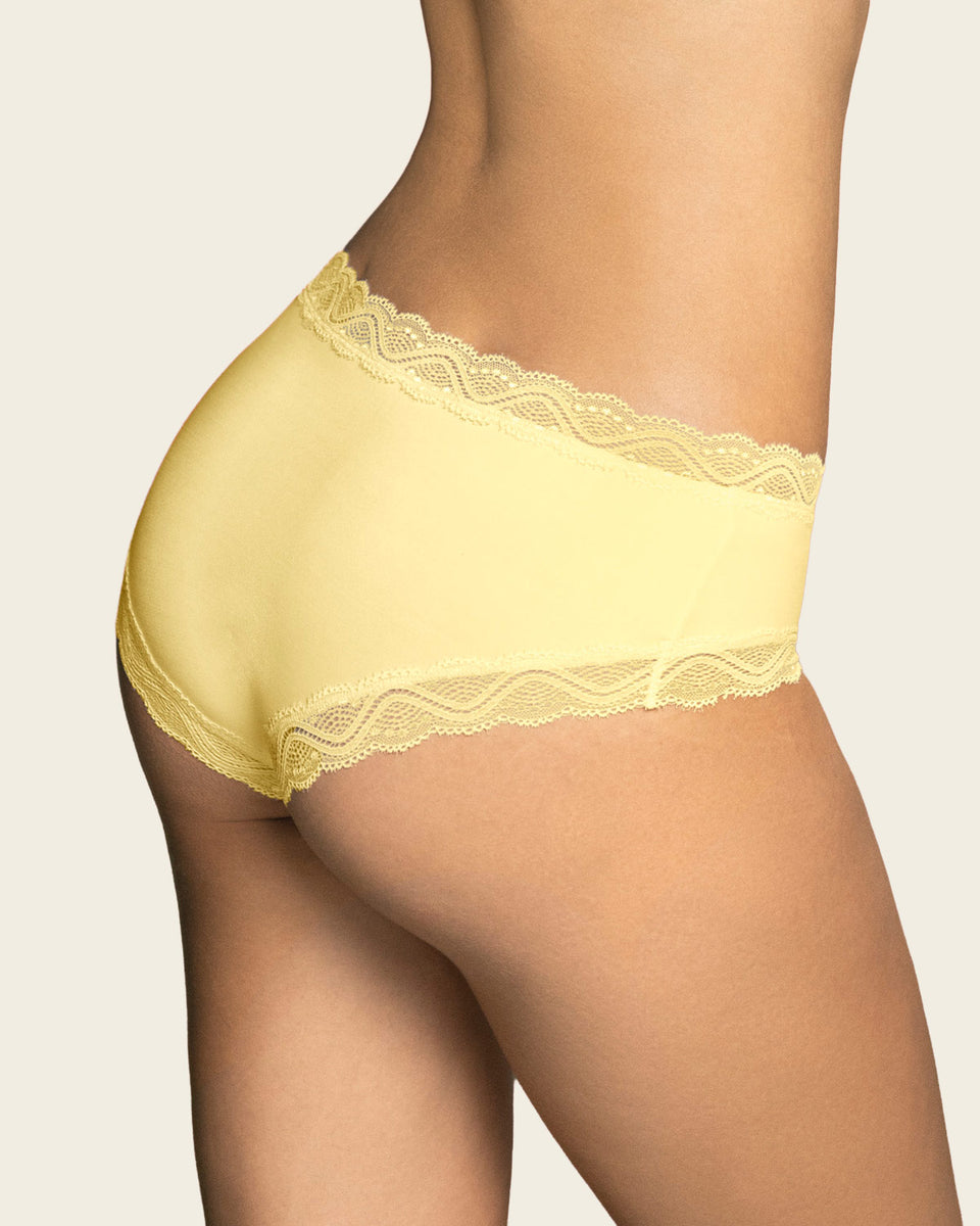 Panty hípster tiro medio en tela lisa y encaje