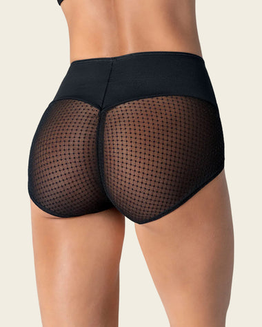 Panty clásico de control fuerte en abdomen, glúteos en tul#color_700-negro
