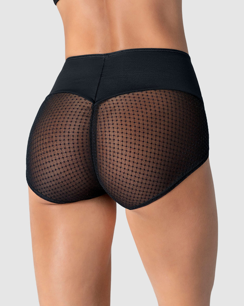 Panty clásico de control fuerte en abdomen, glúteos en tul