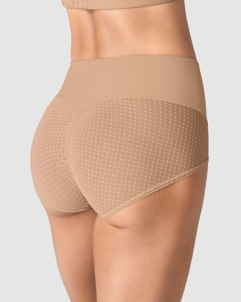 Panty clásico de control fuerte en abdomen, glúteos en tul#color_801-cafe-medio