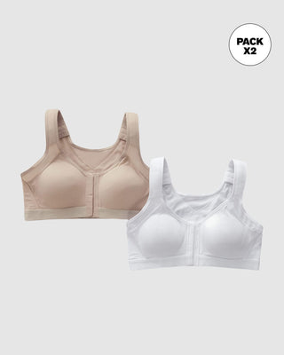 Paquete x2 brasier sin arco multibra con broche delantero#color_s01-blanco-cafe-claro