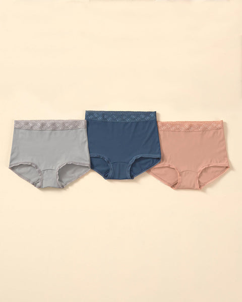 Paquete x 3 Panties Clásicos con Toques de Encaje#color_s21-rosado-azul-gris