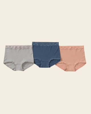 Paquete x 3 panties clásicos con toques de encaje#color_s21-rosado-azul-gris
