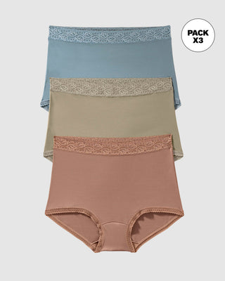 Paquete x 3 panties clásicos con toques de encaje#color_s29-azul-claro-cafe-medio-verde-medio