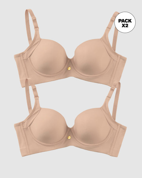 Paquete x2 brasieres de realce suave y cubrimiento alto en sisa y espalda cover bra#color_802-cafe-claro