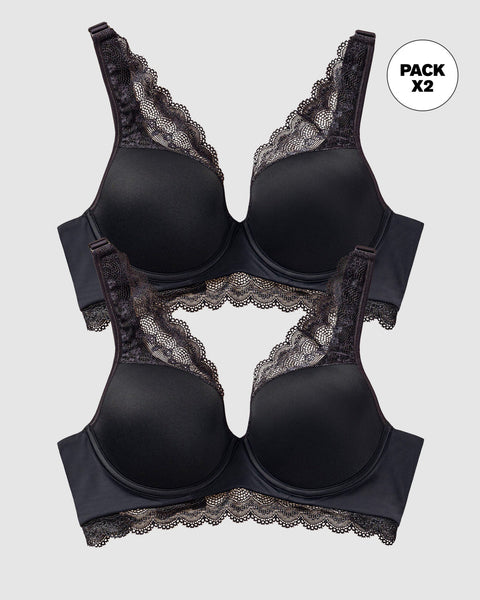 Paquete x2 brasieres de gran cubrimiento: deep coverage bra#color_700-negro