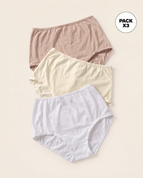 Paquete x 3 Panties Clásicos con Excelente Cubrimiento#color_s06-blanco-cafe-claro-marfil