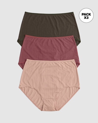 Paquete x 3 Panties Clásicos con Excelente Cubrimiento#color_s23-verde-vino-rosa