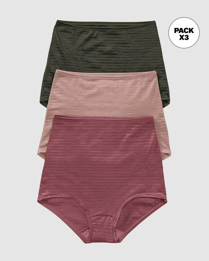 Paquete x 3 Panties Clásicos con Máximo Cubrimiento#color_s23-verde-vino-rosa