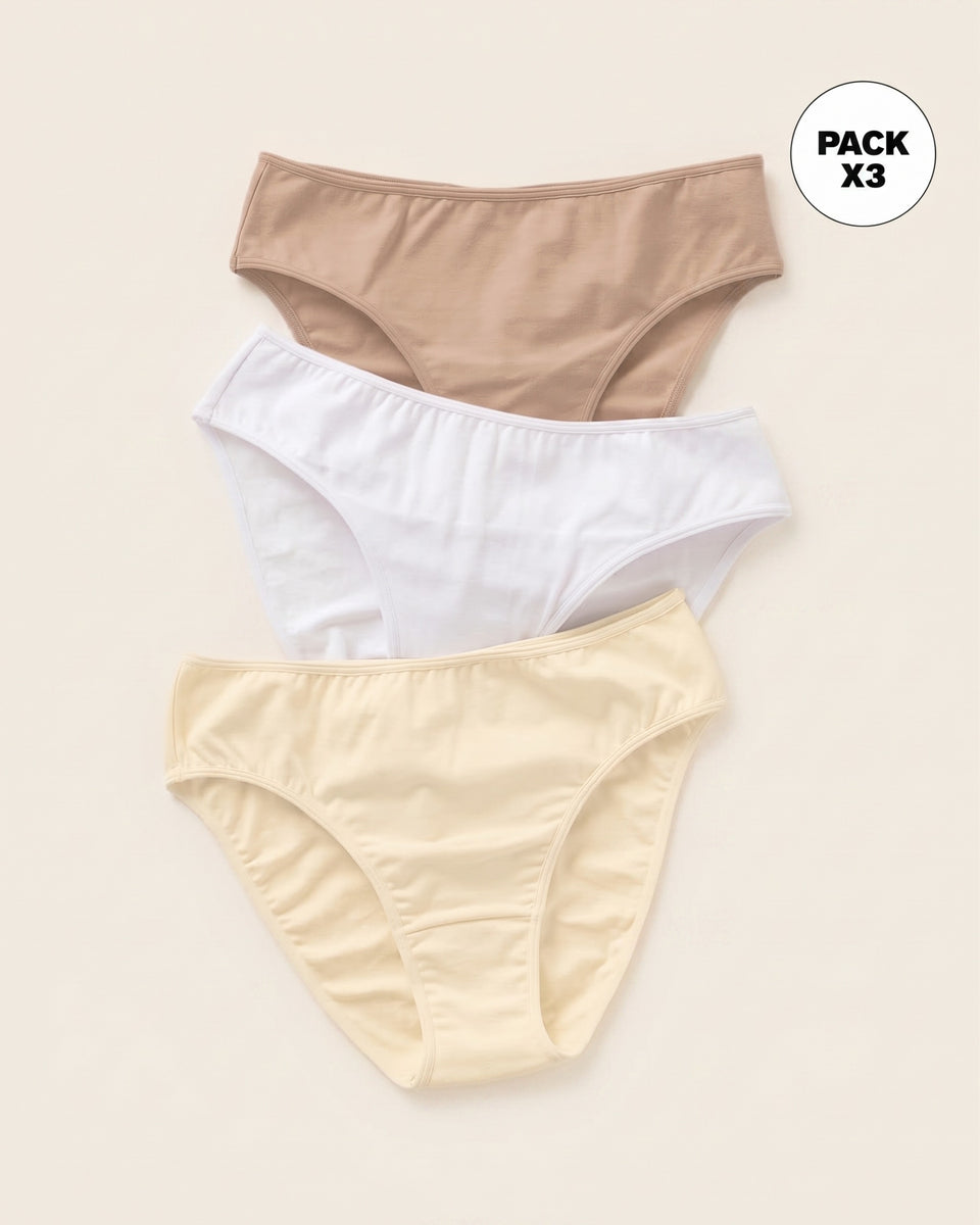Paquete x 3 panties tipo bikini con buen cubrimiento