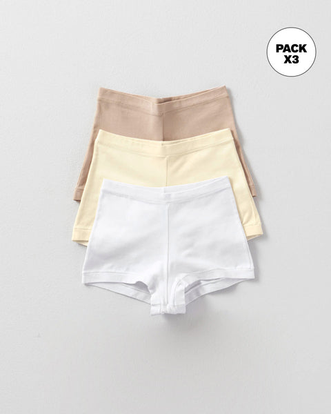 Paquete x 3 boxers con excelente cubrimiento de cola y abdomen#color_991-blanco-cafe-claro-marfil