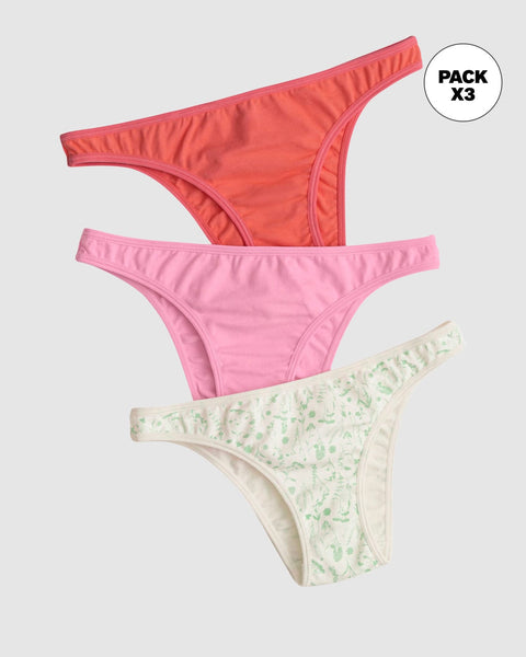 Paquete x 3 tangas descaderadas en algodón#color_s37-coral-rosado-claro-estampado