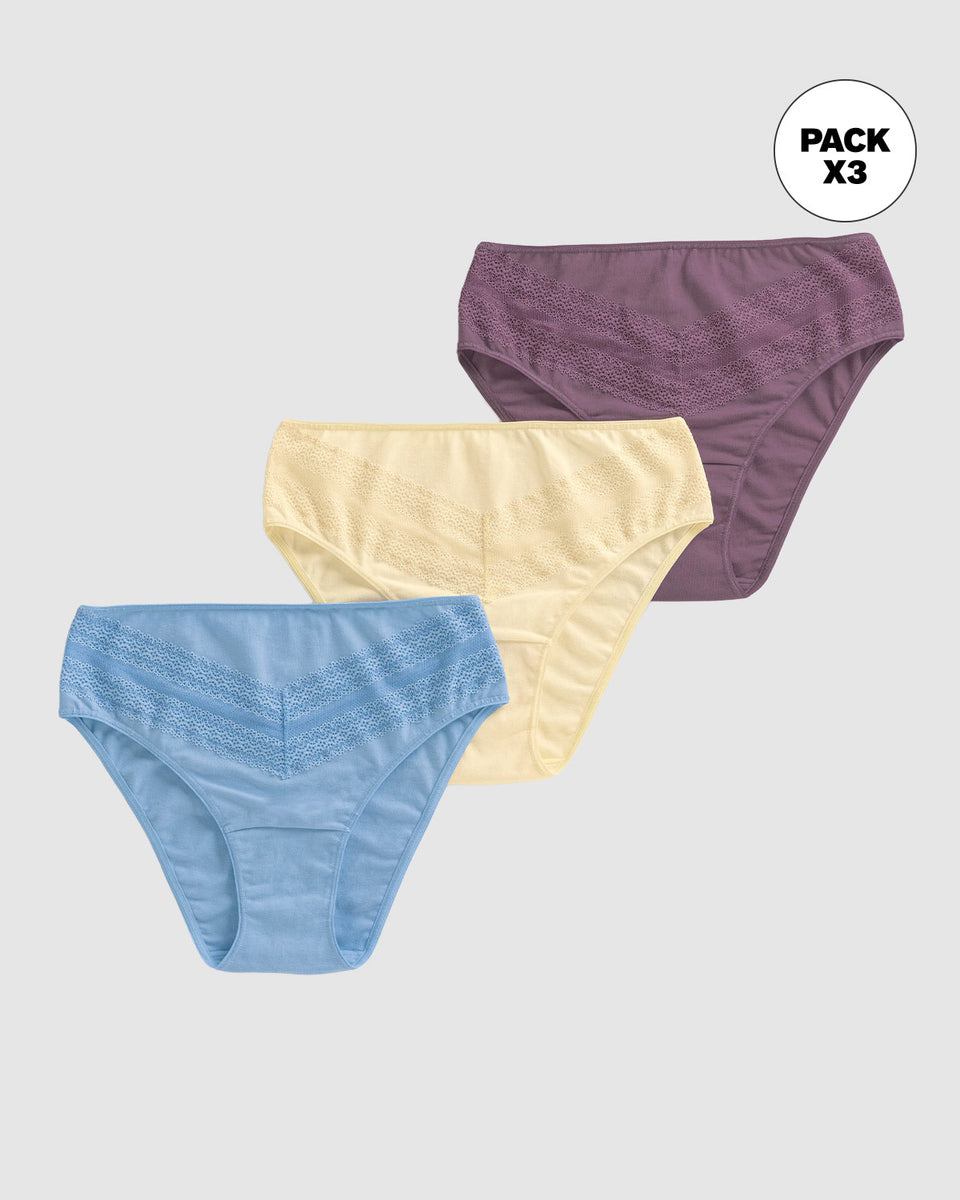 Paquete x 3 Panties tipo Bikini Clásicos y Confortables
