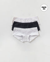 Paquete x 3 bóxers para mujer semidescaderados en algodón#color_994-negro-blanco