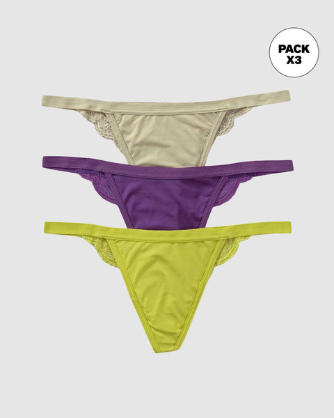 Paquete x 3 brasileras descaderadas con encaje#color_s35-estampado-amarillo-verdoso-morado