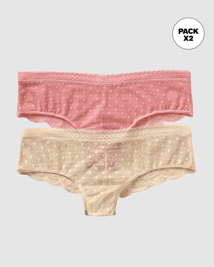Paquete x 2 panties cacheteros en encaje y tul#color_s37-marfil-rosado