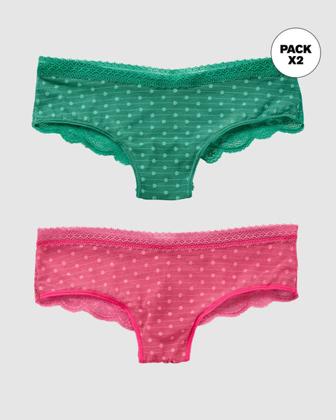 Paquete x 2 panties cacheteros en encaje y tul#color_s40-verde-rosado