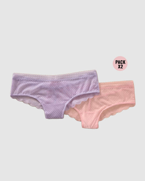 Paquete x 2 panties cacheteros en encaje y tul#color_s43-rosado-lila