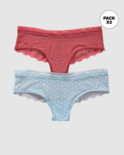 Paquete x 2 Panties Cacheteros en Encaje y Tul#color_s49-rojo-azul-claro