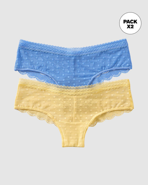Paquete x 2 Panties Cacheteros en Encaje y Tul#color_s51-azul-claro-amarillo