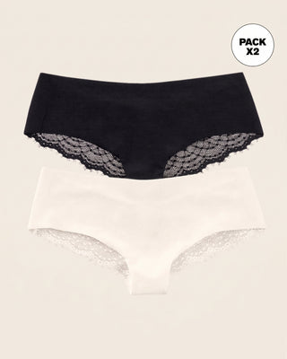 Paquete x 2 panties cacheteros descaderados con encaje#color_s39-perla-negro