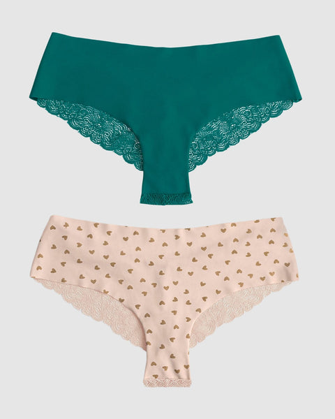 Paquete x 2 panties cacheteros descaderados con encaje#color_s40-estampado-corazones-verde