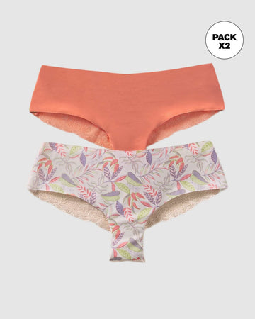 Paquete x 2 panties cacheteros descaderados con encaje#color_s46-mandarina-marfil-estampado