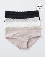 Paquete x3 panties estilo hipster en algodón elástico#color_s01-blanco-negro-cafe-claro