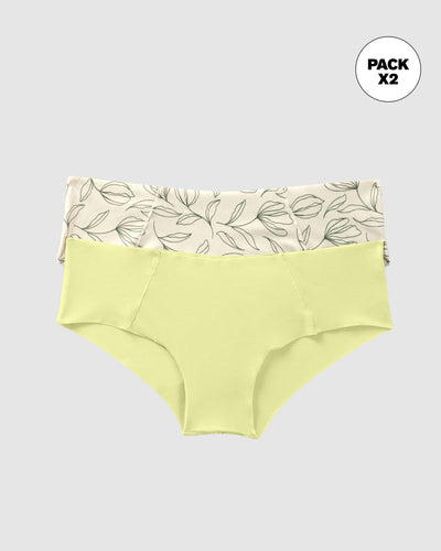 Paquete x 2 hípsters invisibles ultracómodos de tiro bajo#color_s14-fondo-marfil-estampado-verde-claro