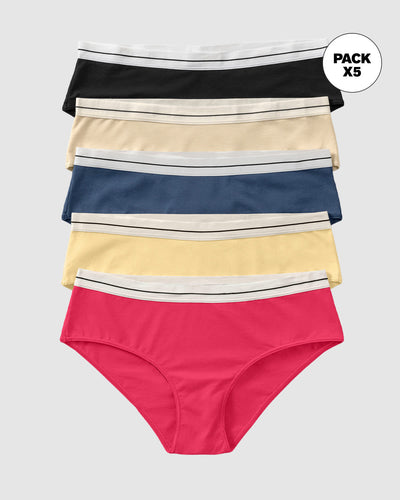 Paquete x 5 panties estilo hípster#color_s17-negro-marfil-amarillo-azul-coral