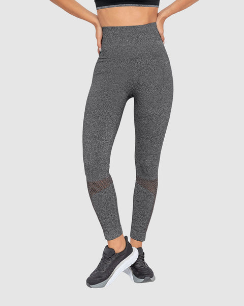 Legging deportivo tiro alto sin costuras con fajón doble en cintura y mallas transpirables#color_717-gris-jaspe