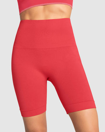 Short ciclista sin costuras control fuerte en abdomen medio y moderado en muslos#color_354-rojo