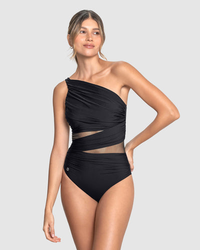 Traje de baño entero de control suave de abdomen#color_700-negro