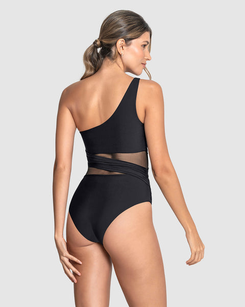 Traje de baño entero de control suave de abdomen#color_700-negro