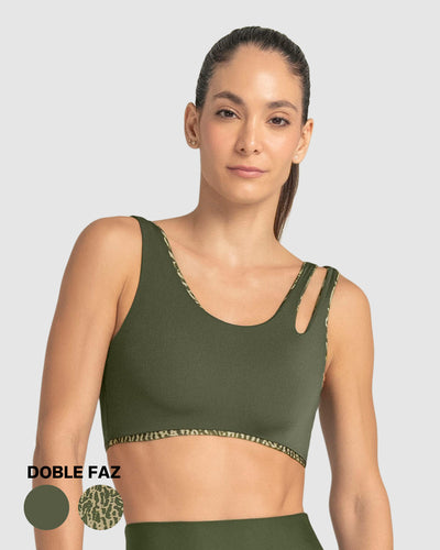 Top deportivo doble faz diseño asimétrico#color_a44-estampado-verde