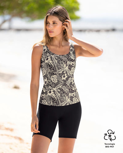 Traje de baño de 2 piezas con camiseta y short de buen cubrimiento#color_712-estampado-botanica