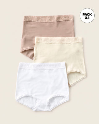 Paquete x 3 panties clásicos de ajuste y cubrimiento total#color_984-blanco-cafe-claro-marfil