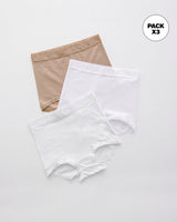 Paquete x 3 confortables panties clásicos de ajuste y cubrimiento total#color_990-cafe-claro-blanco