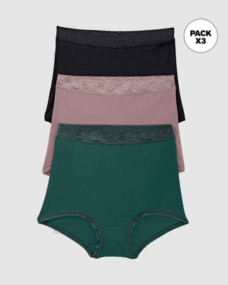 Paquete x 3 panties clásicos de ajuste y cubrimiento total#color_s27-rosa-palido-verde-oscuro-negro