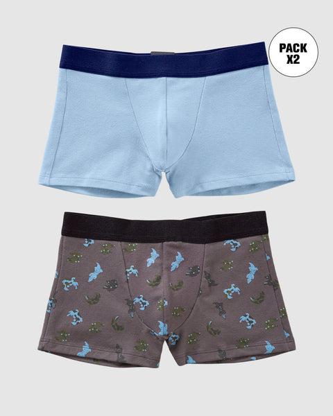 Bóxers cortos x2 niño#color_s03-azul-claro-gris-estampado