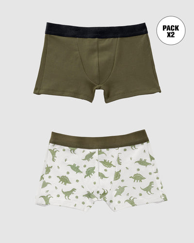Bóxers cortos x2 niño#color_s09-verde-militar-marfil-estampado-dinosaurios